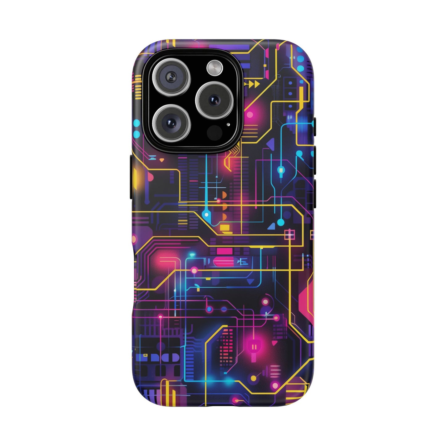 Cyberpunk Neon Vibran Pattern iPhone 16 Pro Max Plus Case Wireless Charging Compatible Tough Cases Protection, Magnetic Phone Case for iPhone Classic Series