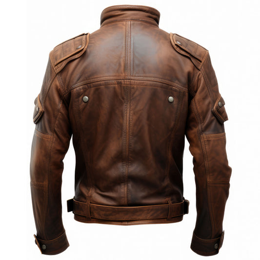 Mens Aviation Genuine Leather Jacket Military Lapel Zipper Front Pockets Pilot Vintage Leather Jackets