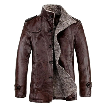 Men Vintage Leather Fleece Jacket Mens Winter Thick Coat Wind And Waterproof Warm Jackets Hiking Camping Casual Outwear