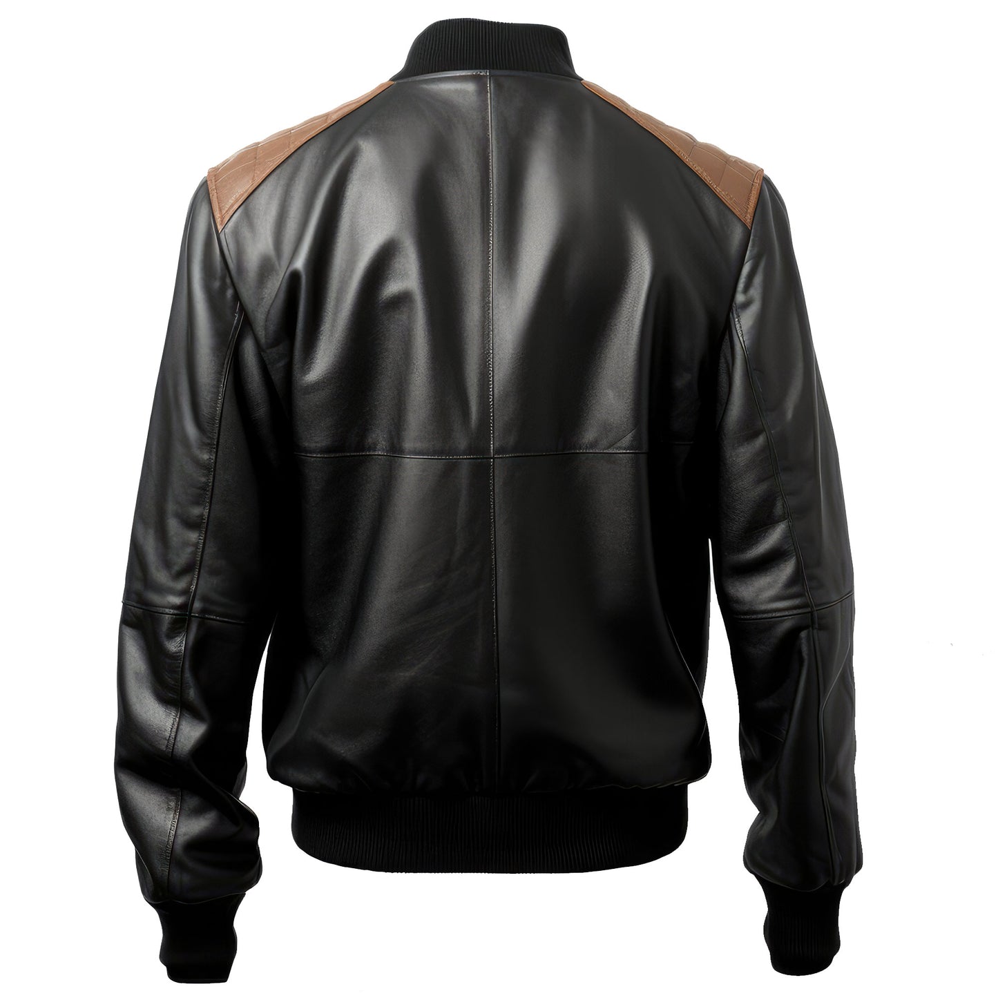 Mens Black Brown Varsity College Varsity Jackets Bomber Zipper Contrast Genuine Leather Jackets