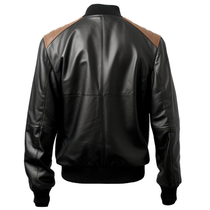 Mens Black Brown Varsity College Varsity Jackets Bomber Zipper Contrast Genuine Leather Jackets