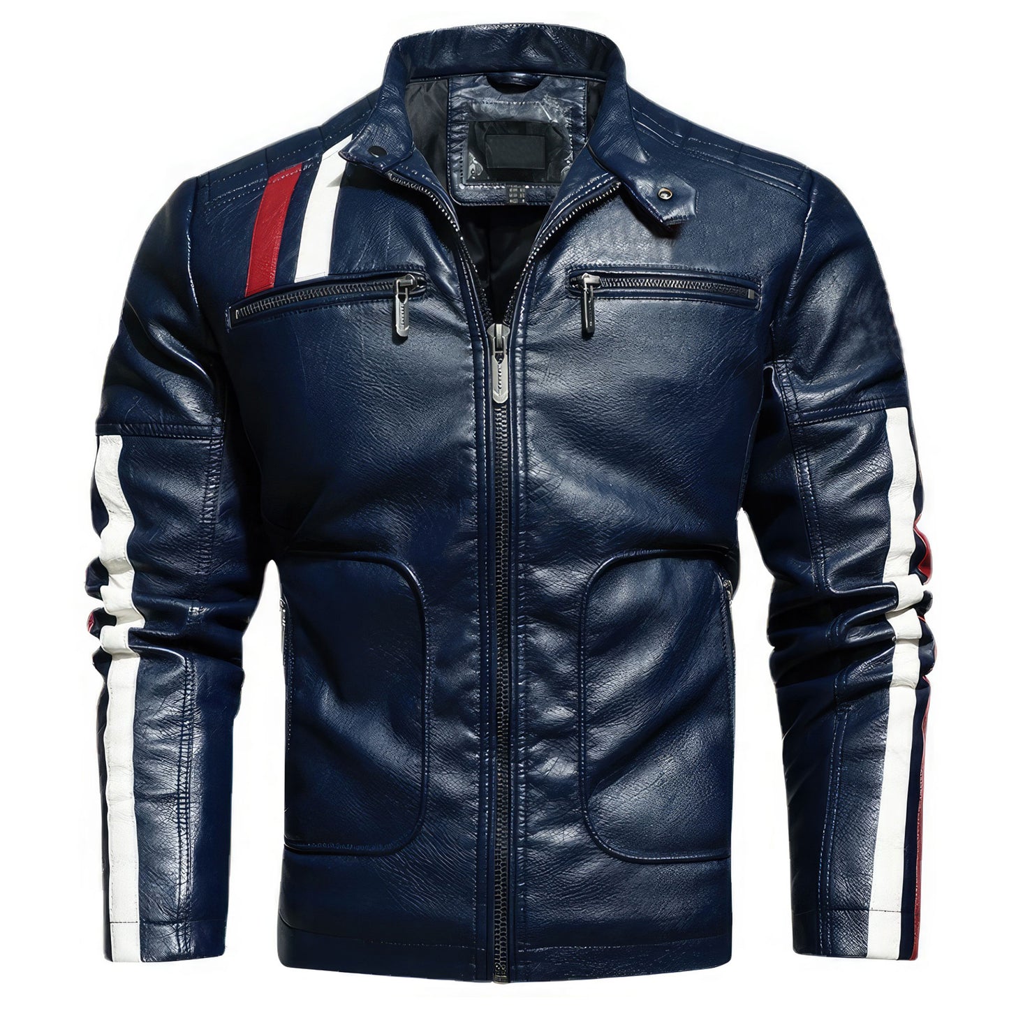 Mens Biker Leather Jacket Stand Collar Zipper Coat Fashion Casual Slim Windbreaker Motorcycle Genuine Leather Jackets