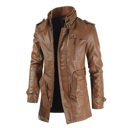 Men's Street Windbreaker Coat Men Leather Clothing Thick Fleece Men Casual Jacket