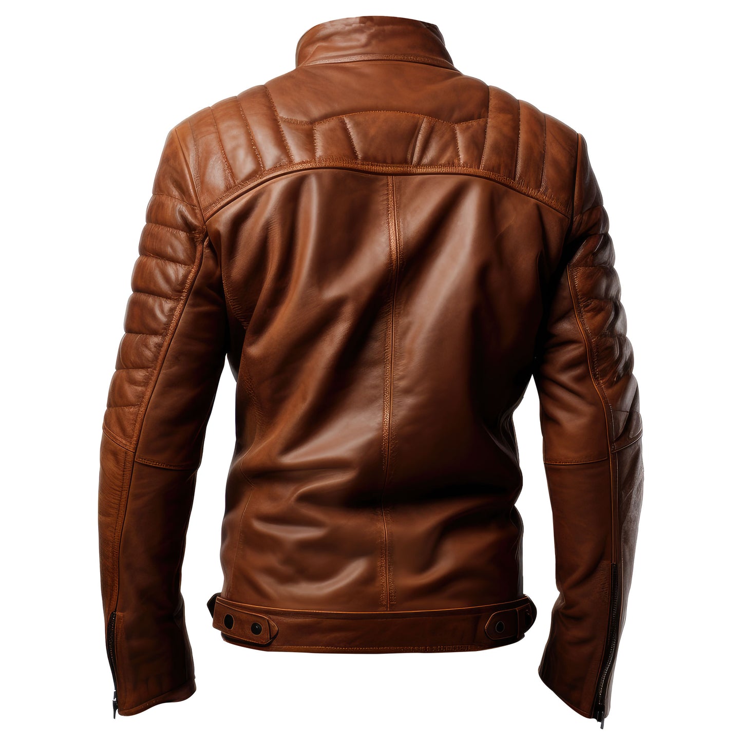 Mens Puffer Leather Biker Jacket Cafe Racer Slim Fit Zipper Pocket Moto Genuine Leather Jackets