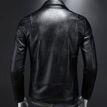 Mens Motorcycle Biker Jacket Casual Turndown Collar Jacket Man PU Leather Coat Genuine Leather Jackets