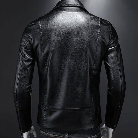 Mens Motorcycle Biker Jacket Casual Turndown Collar Jacket Man PU Leather Coat Genuine Leather Jackets