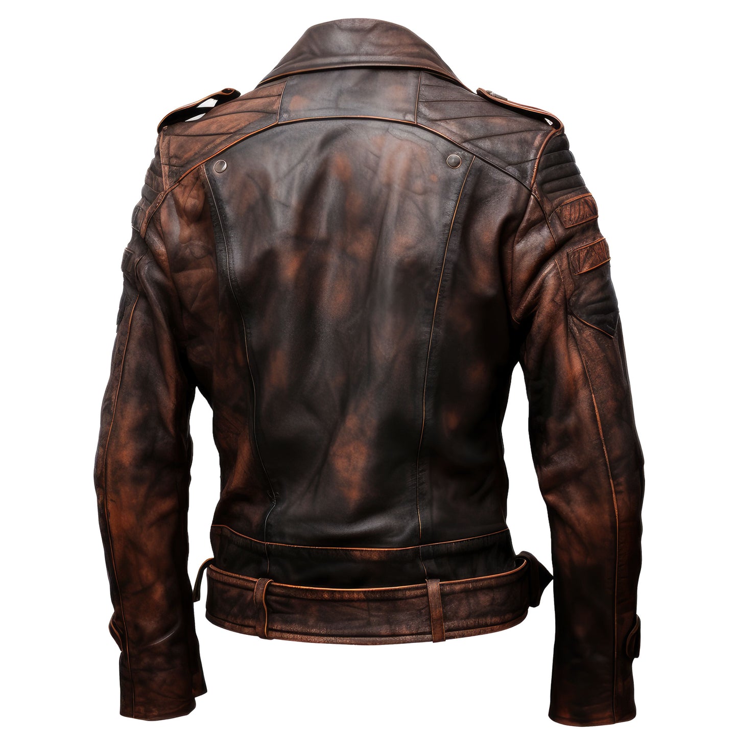Mens Brown Double Rider Motorcycle Coat Zipper Multi Pockets Stand Collar Bikers Genuine Leather Jackets