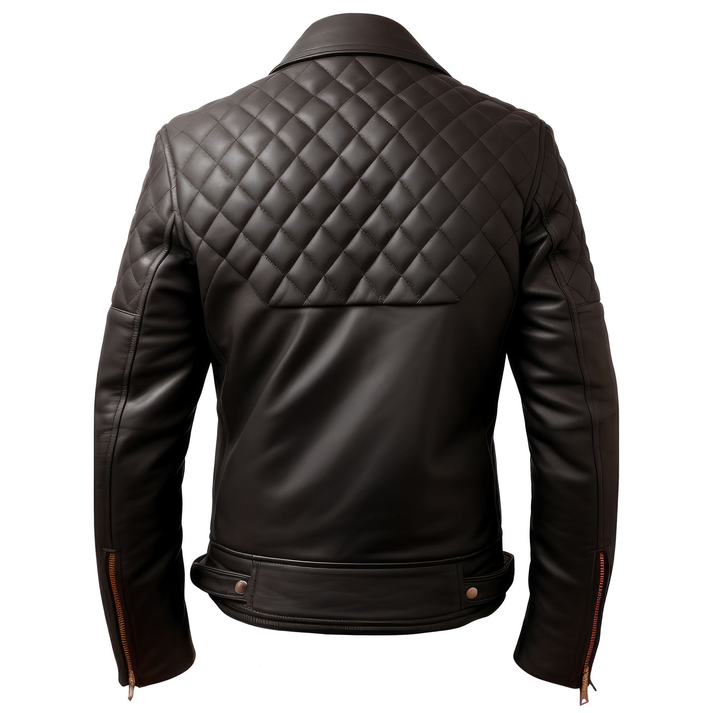 Mens Leather Biker Jacket Quilted Cafe Racer Lapel Contrast Slim Fit Zipper Moto Genuine Leather Jackets