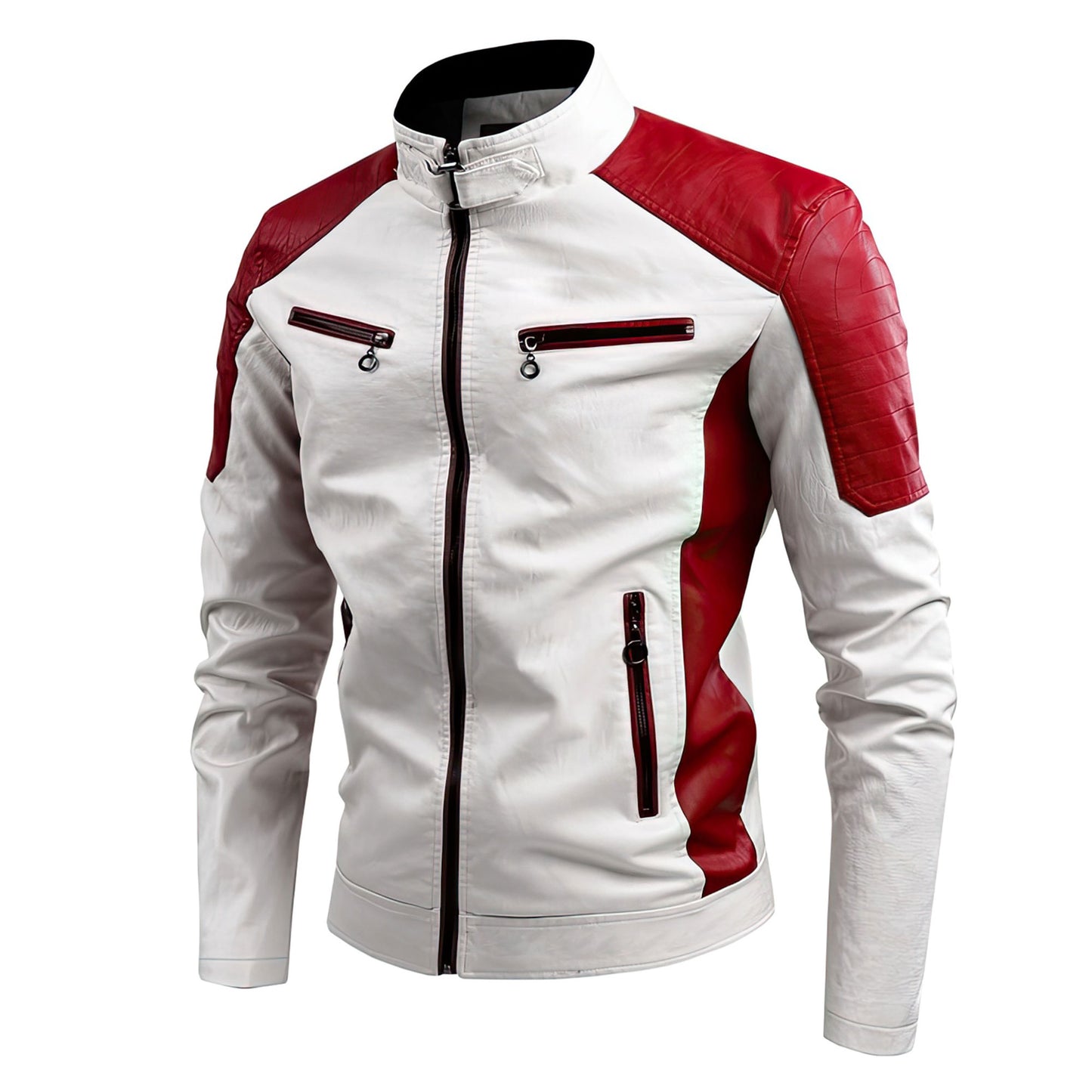 Men Slim Stand Collar Moto Leather Jackets Fit Coats Casual Genuine Leather Jackets