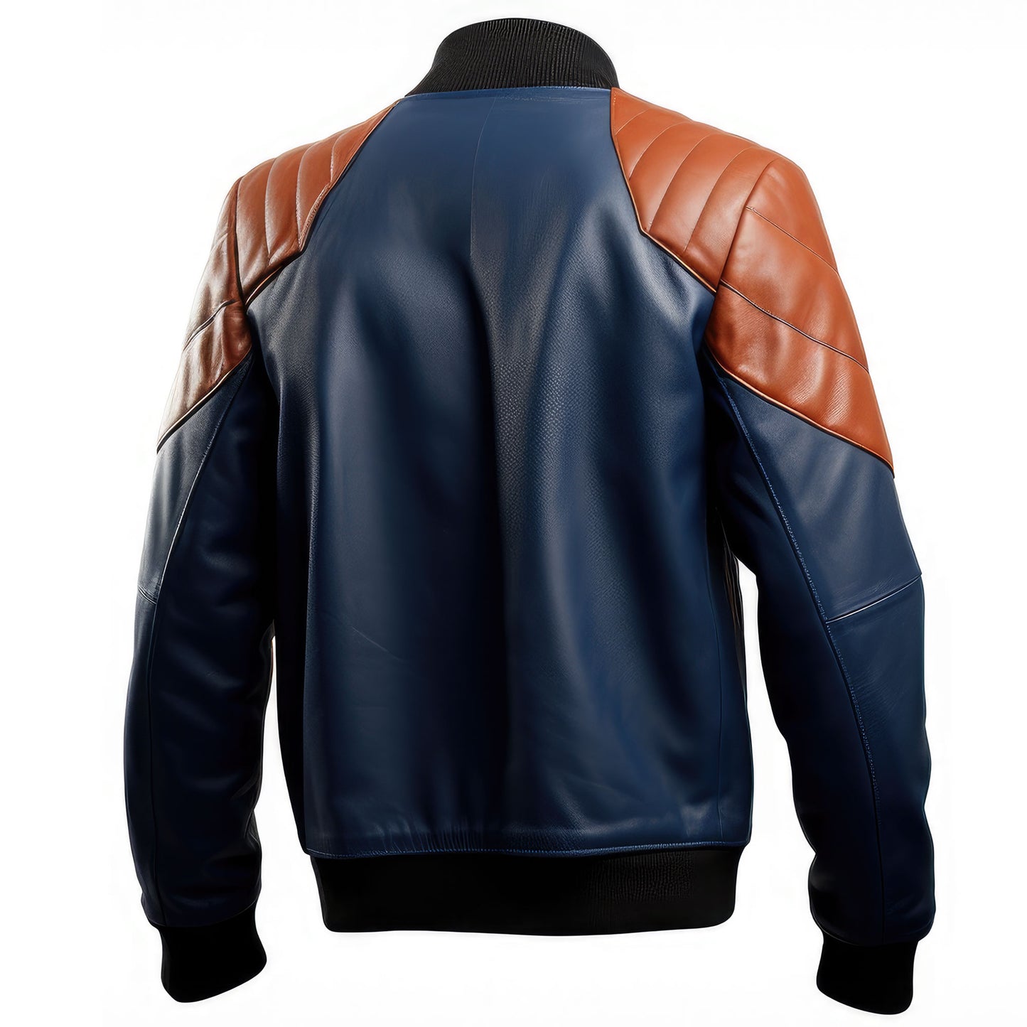 Mens Blue Brown Varsity College Varsity Jackets Bomber Zipper Contrast Genuine Leather Jackets