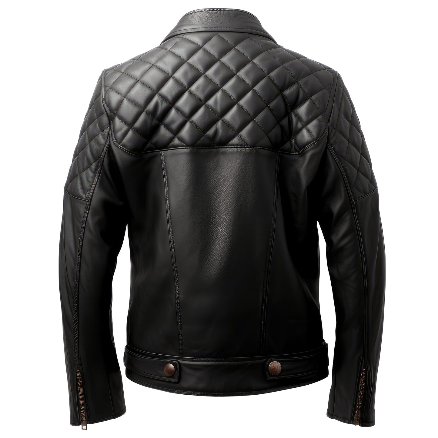 Mens Leather Biker Jacket Quilted Cafe Racer Zip Up Multi Pockets Moto Genuine Leather Jackets