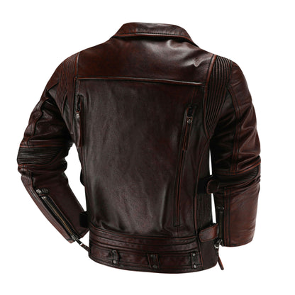 Men's Graphite Distressed Multi Zipper Motorcycle Biker Cowhide Genuine Leather Jacket