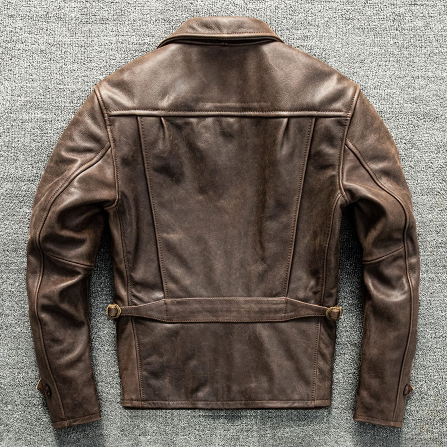 Retro Brown Leather Coat Men American Casual Style Natural Cowhide Slim Fit Genuine Leather Jacket