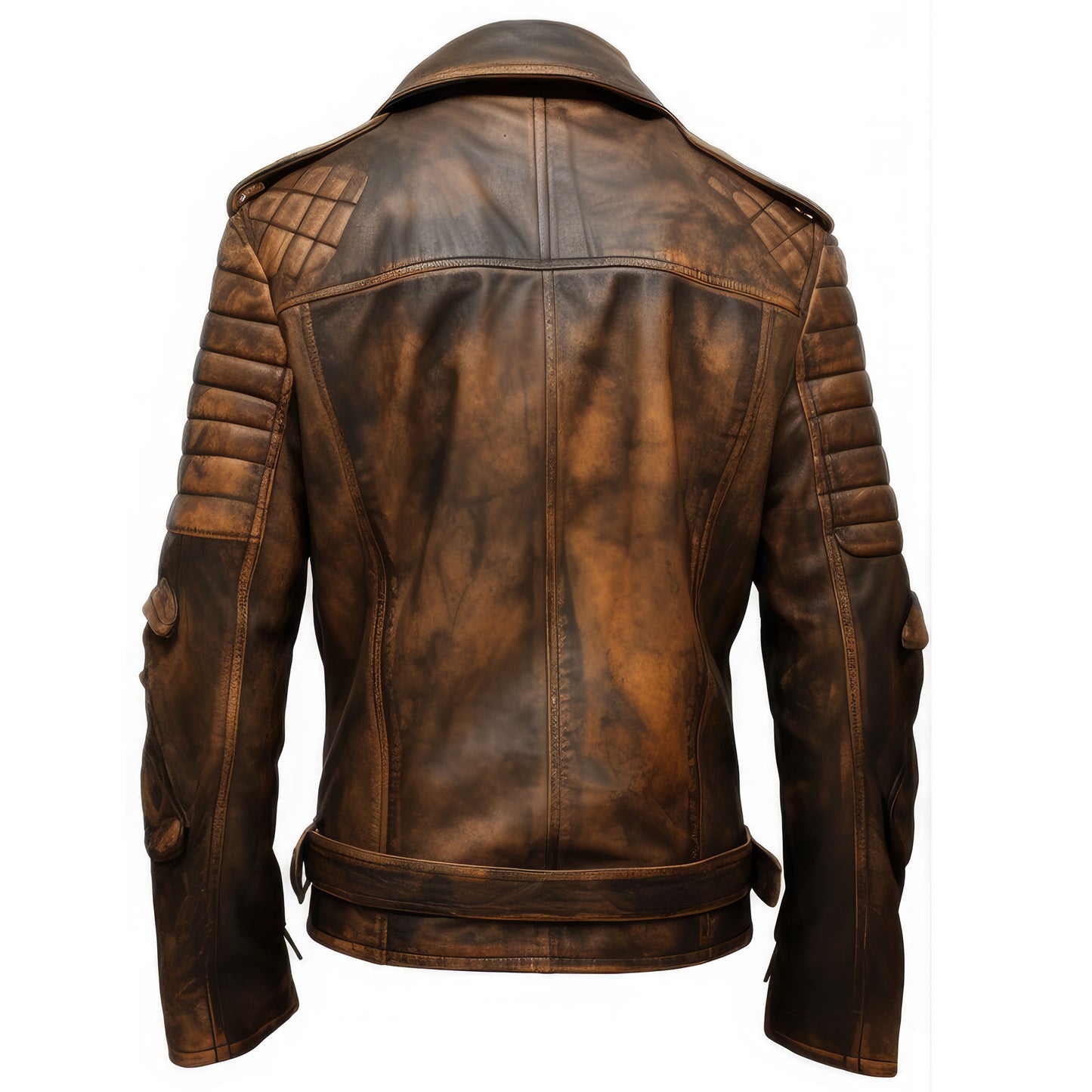 Mens Motorcycle Distressed Coat Zipper Multi Pockets Stand Collar Lapel Bikers Moto Genuine Leather Jackets