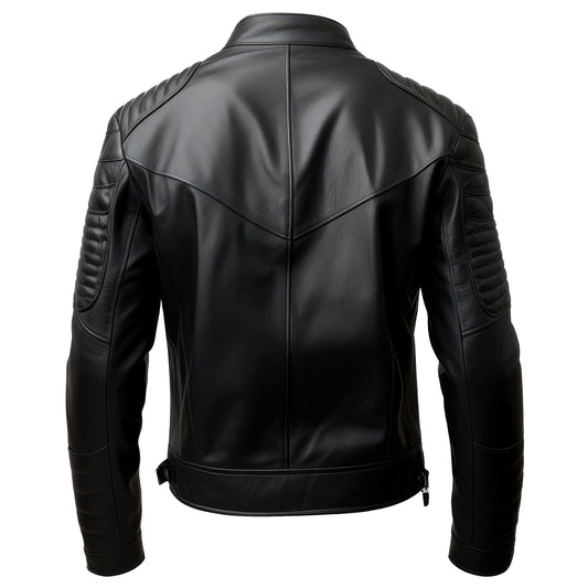 Mens Biker Casual Motorcycle Sheepskin Coat Side Pockets Zipper Stand Collar Genuine Leather Jackets
