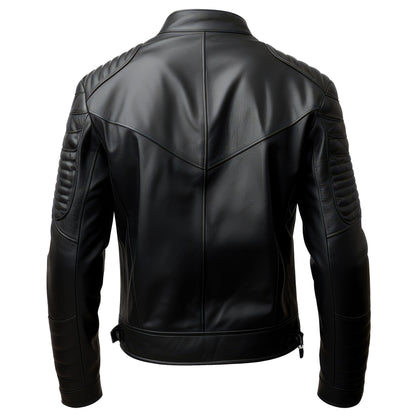 Mens Biker Casual Motorcycle Sheepskin Coat Side Pockets Zipper Stand Collar Genuine Leather Jackets