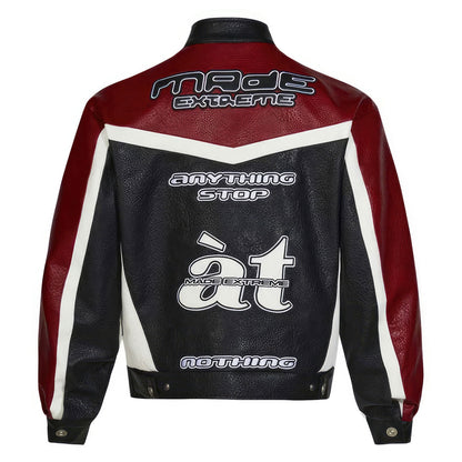 Mens Racing Leather Jacket Streetwear Retro Color Motorcycle Genuine Leather Jackets