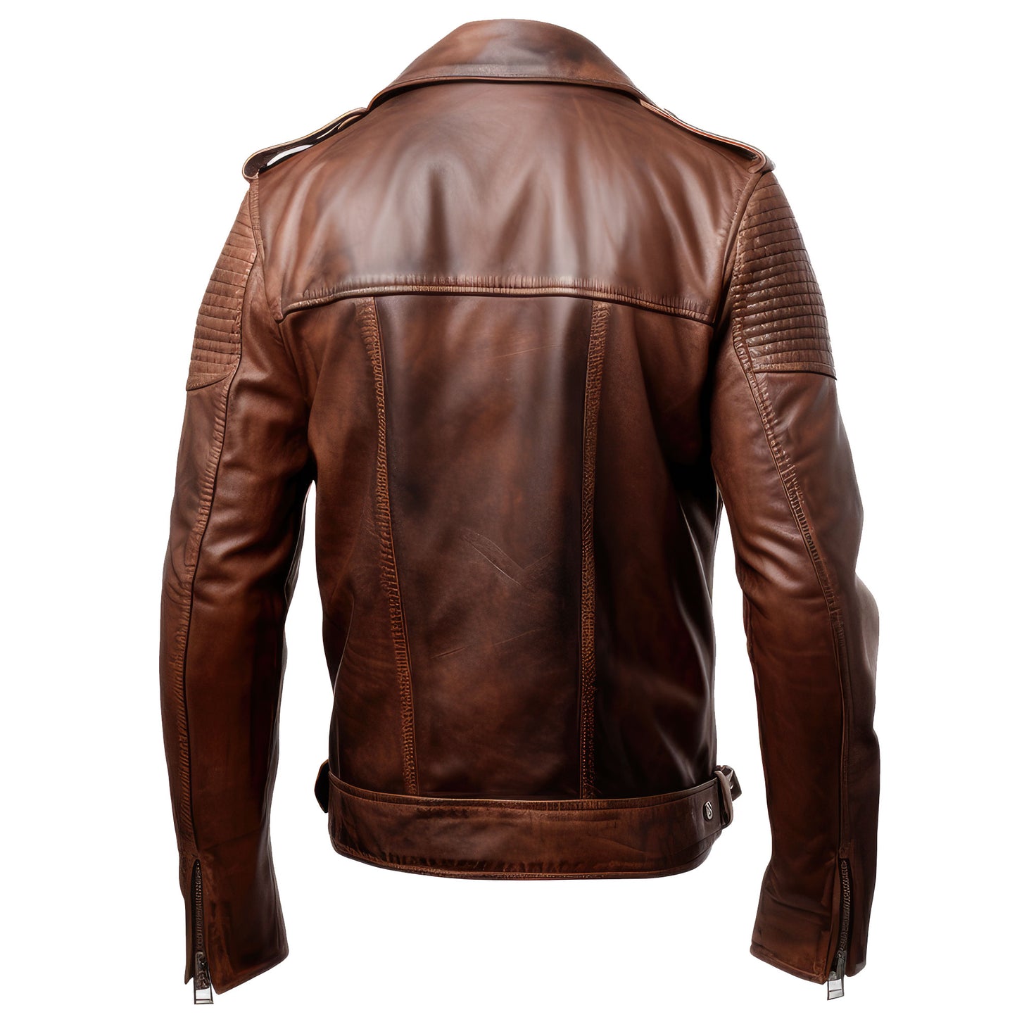 Mens Moto Racer Leather Jacket Biker Brown Motorcycle Sheepskin Coat Side Pockets Zipper Genuine Leather Jackets