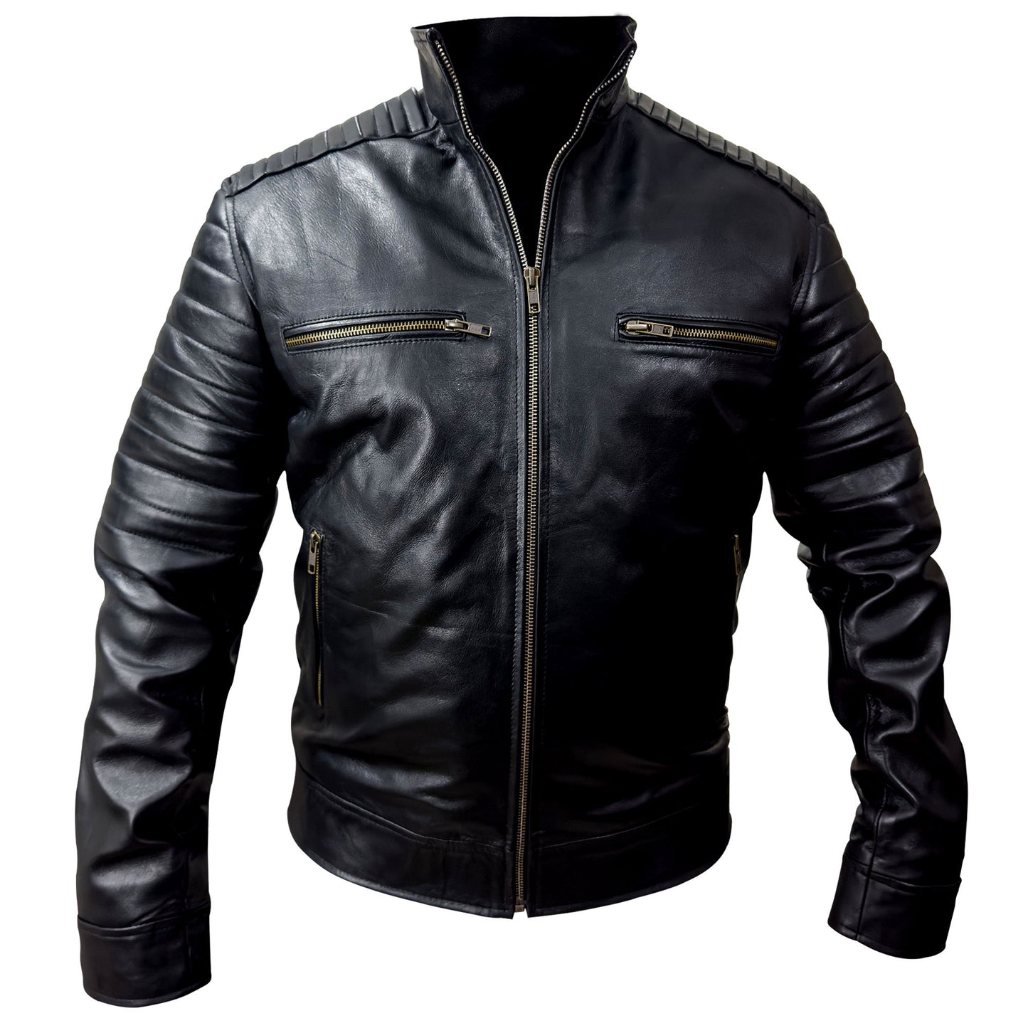 Mens Causal Vintage Leather Jacket Coat Male Outfit Motor Biker Pocket Genuine Leather Jackets