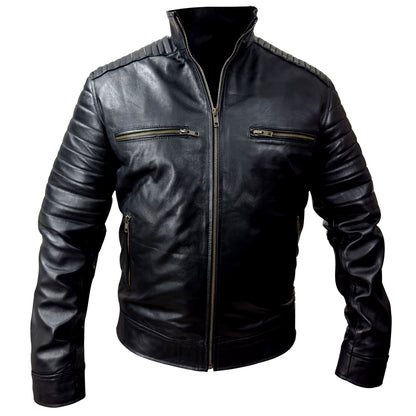 Mens Causal Vintage Leather Jacket Coat Male Outfit Motor Biker Pocket Genuine Leather Jackets