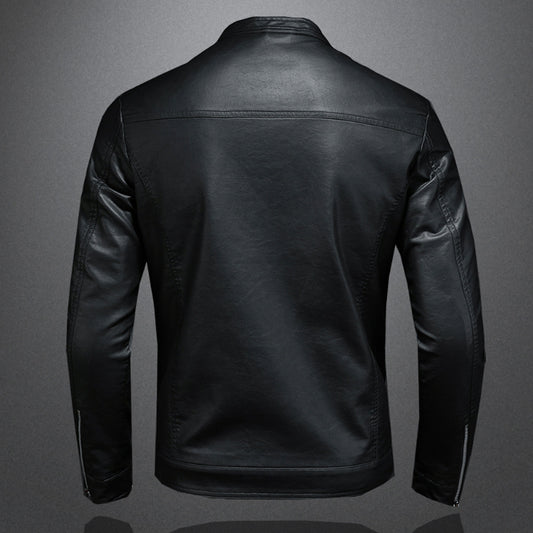 Mens Stand Collar Slim Genuine Leather Jacket Motorcycle Causal Coat Mens Moto Biker Leather Jackets