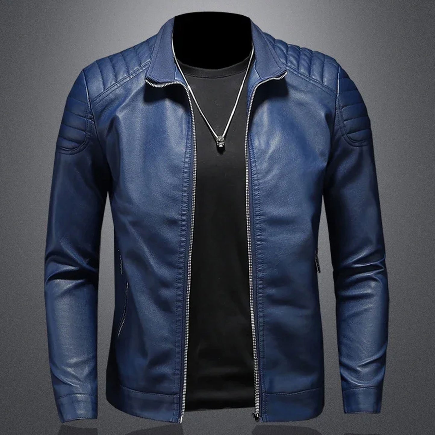 Mens Standing Collar Jacket Leather Motorcycle Jacket Men Bomber Leather Coat Leather Jackets For Men