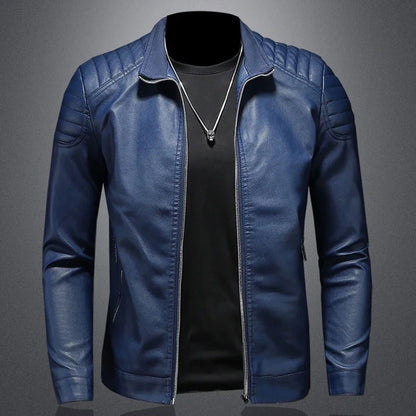 Mens Standing Collar Jacket Leather Motorcycle Jacket Men Bomber Leather Coat Leather Jackets For Men