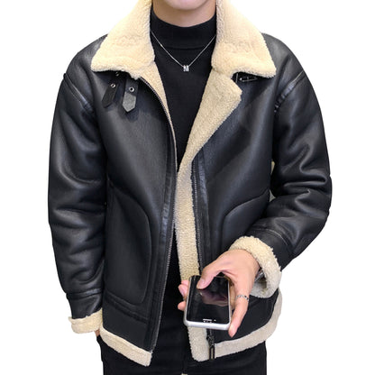 Mens Slim Fit Lapel Casual Leather Jacket Fashion Coat Fashion Leather Jackets