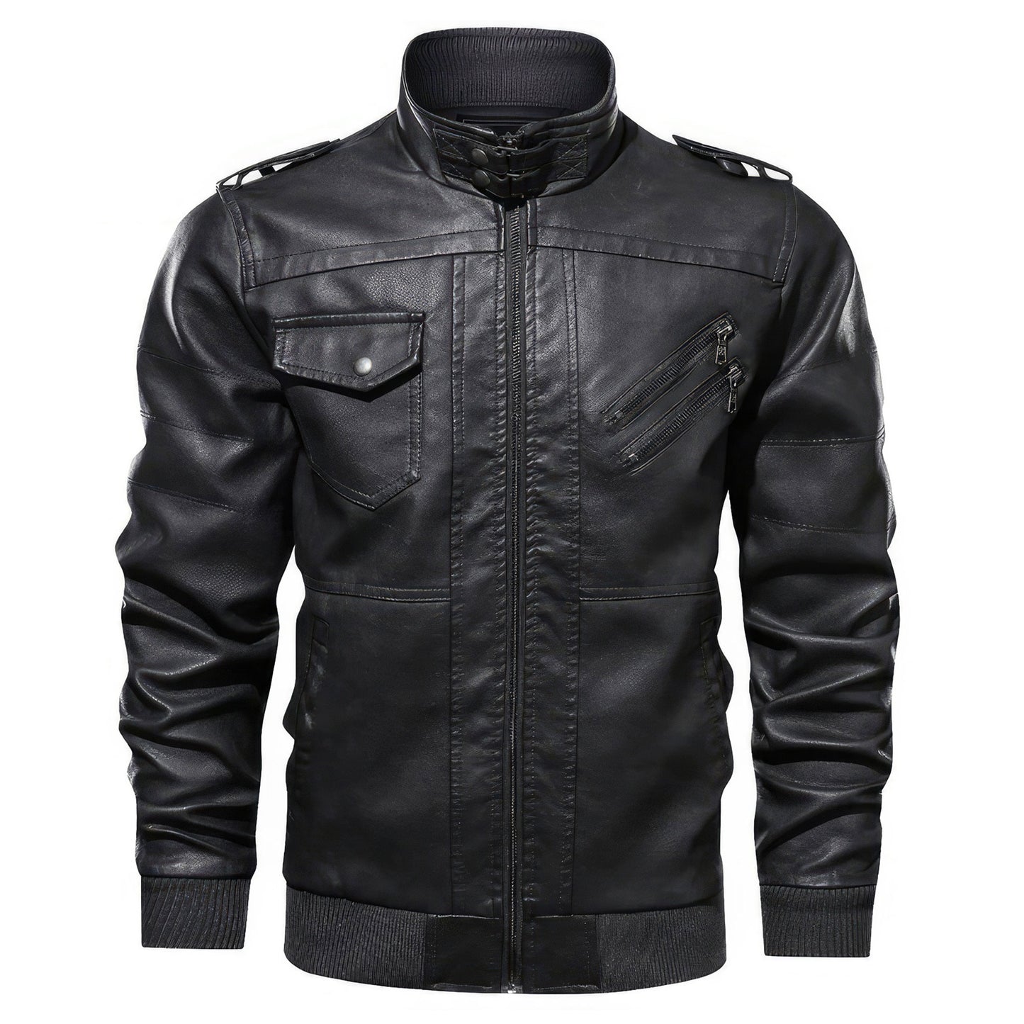 Men Motorcycle Windproof Leather Coat Men Solid Outdoor Zipper Coat Outerwear Spring Genuine Leather Jackets