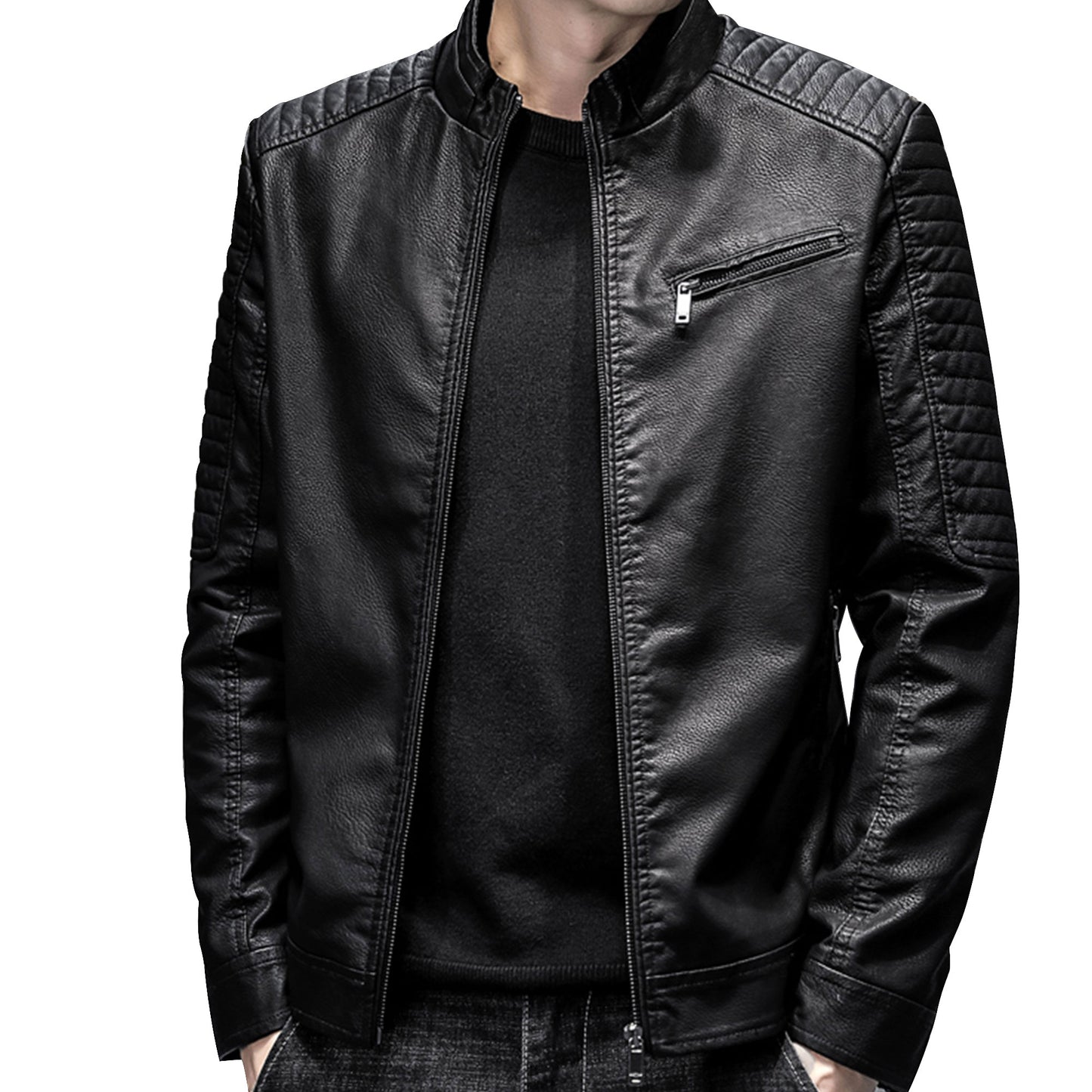 Mens Jacket Coat Business Casual Polo Collar Natural Leather Coat Genuine Leather Jackets