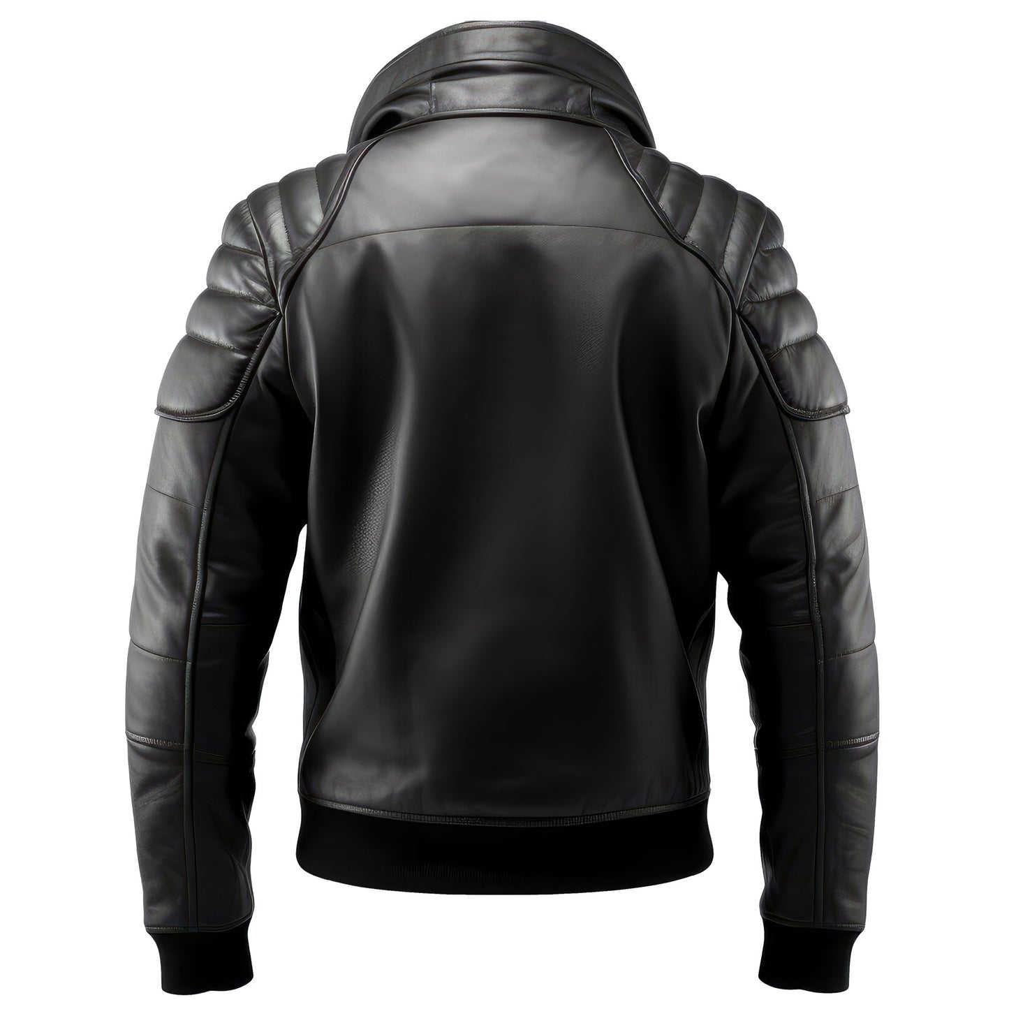 Mens Puffer Leather Jacket Racer Biker Fit Black Zipper Pocket Motorbike Genuine Leather Jackets
