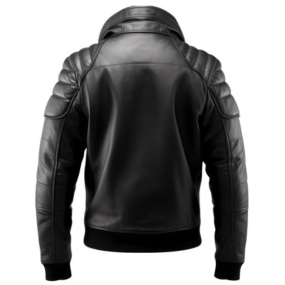Mens Puffer Leather Jacket Racer Biker Fit Black Zipper Pocket Motorbike Genuine Leather Jackets
