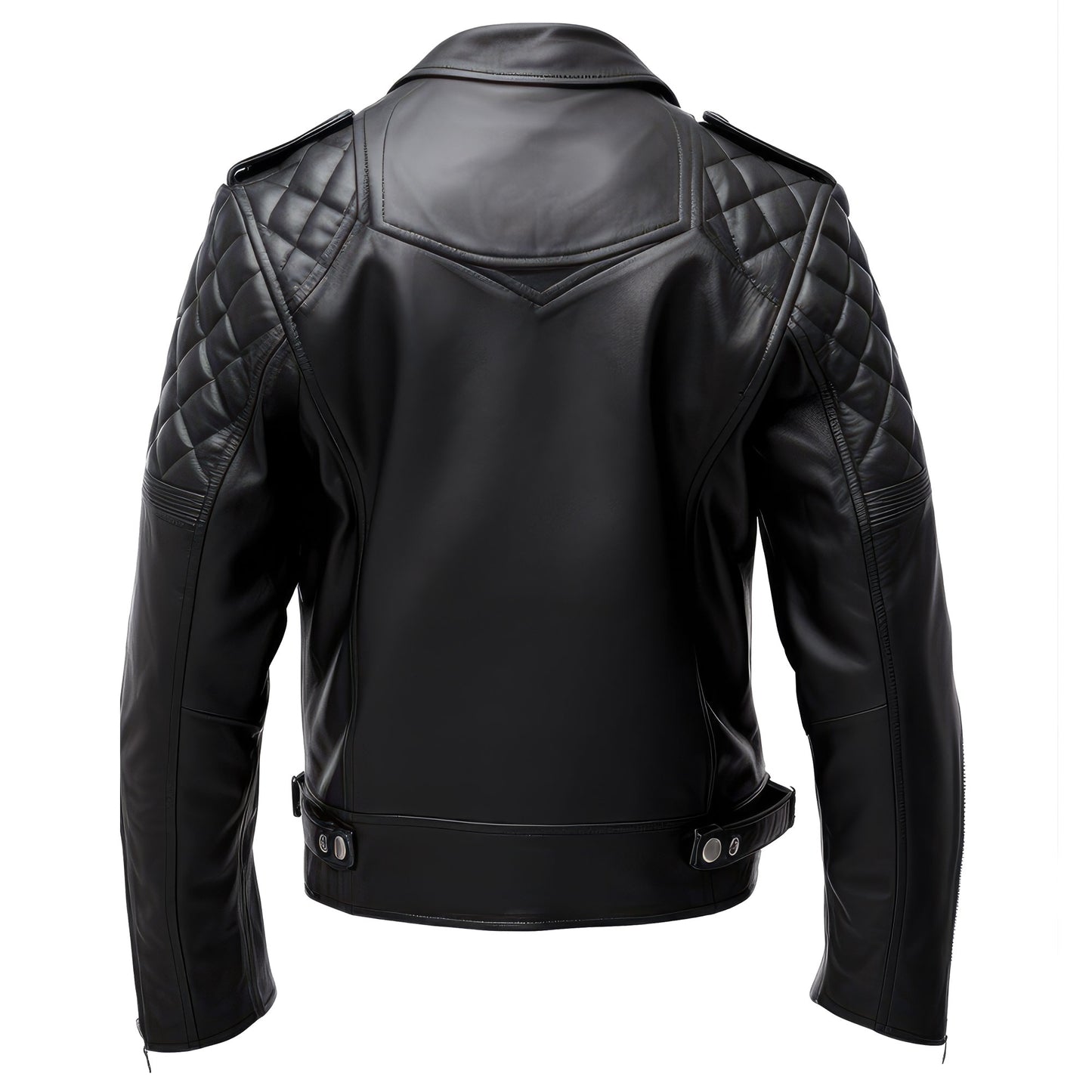 Mens Puffer Leather Biker Jacket Cafe Racer Fit Lapel Zipper Pocket Moto Genuine Leather Jackets