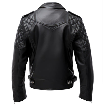 Mens Puffer Leather Biker Jacket Cafe Racer Fit Lapel Zipper Pocket Moto Genuine Leather Jackets