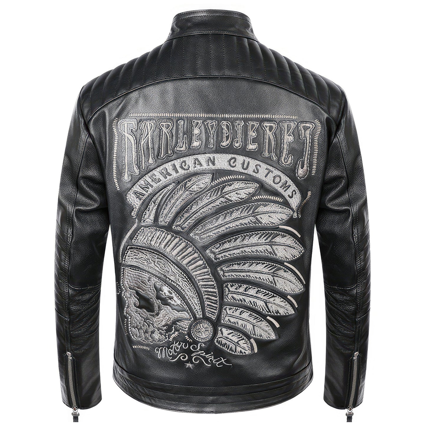 Mens Skull Embroidery Motorcycle Biker Leather Jacket Natural Genuine Leather Jacket Coat