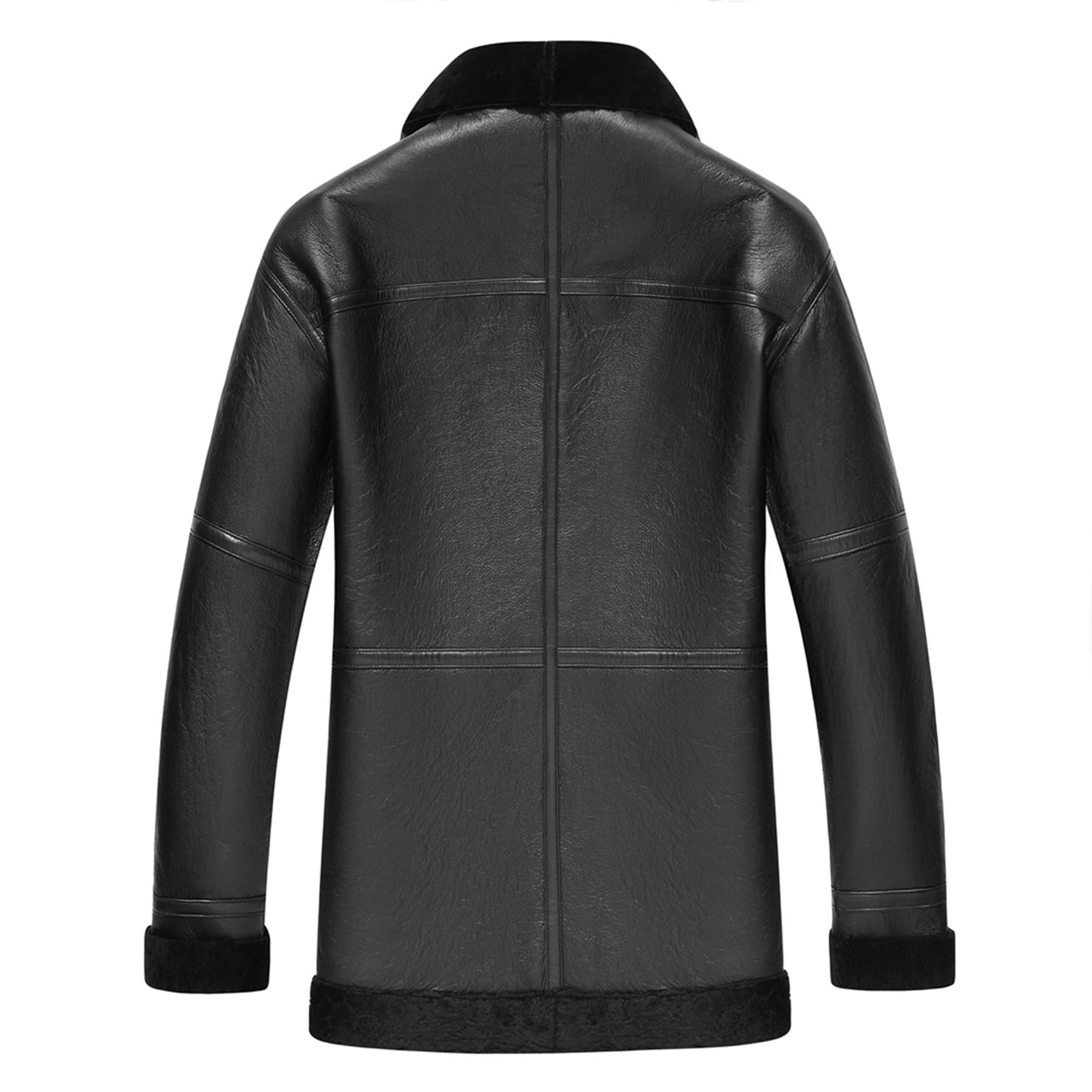 Men Black Genuine Shearling Long Coats Natural Wool Lined Leather Jacket For Men