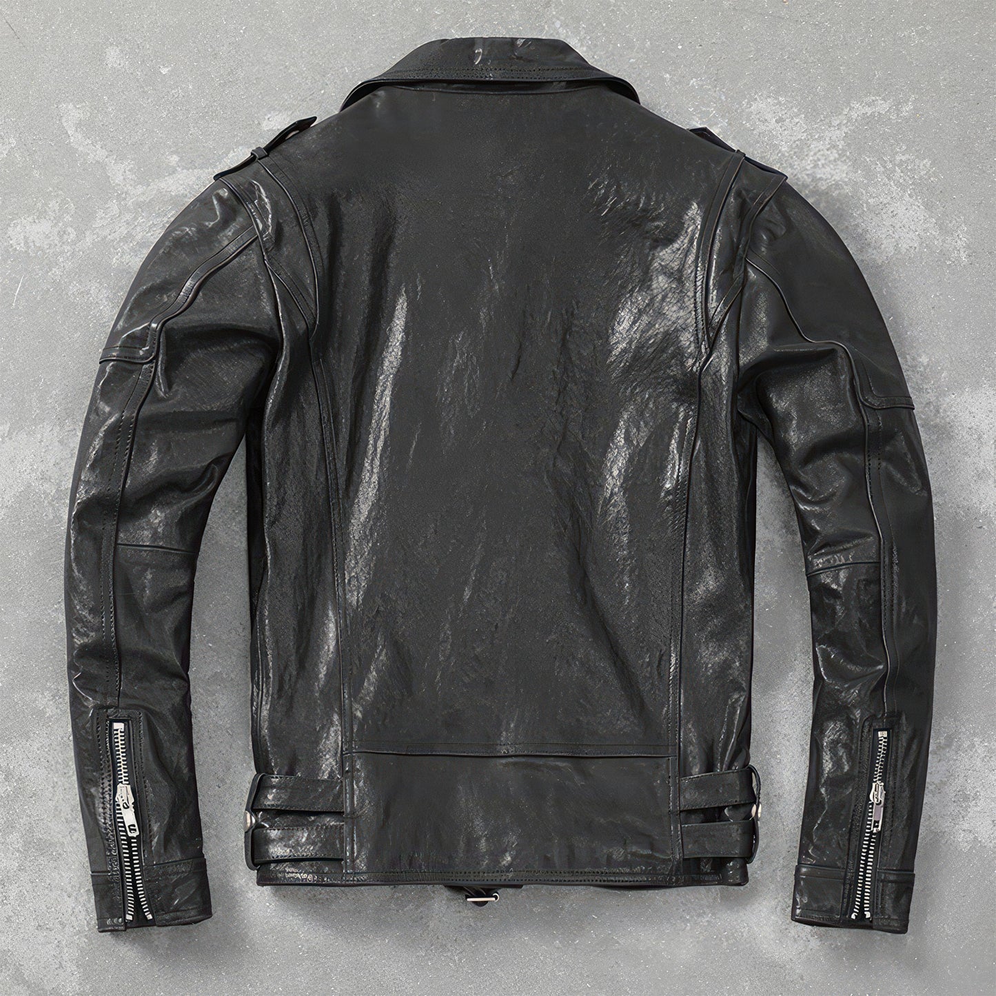 Men's Belt Motorcycle Jacket Thin Coat Slim Fit Vegetable Tanned Sheepskin Genuine Leather Jackets