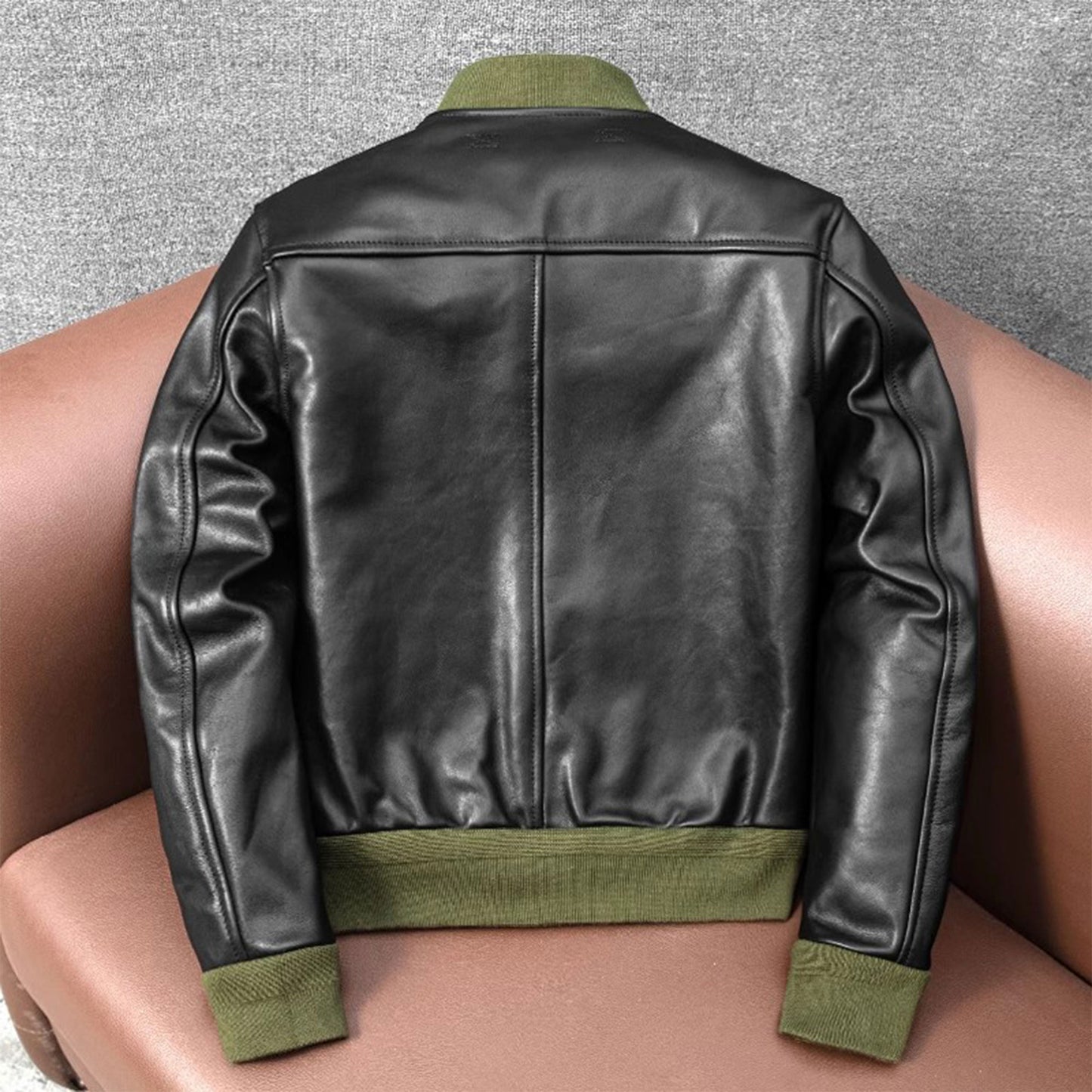 Mens Casual Thick Leather Coat Front Pockets A1 Bomber Genuine Leather Jackets