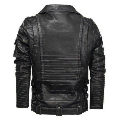 Mens Motorcycle Leather Jacket Male Autumn Cool Zipper Pockets Outwear Coats Genuine Leather Jackets