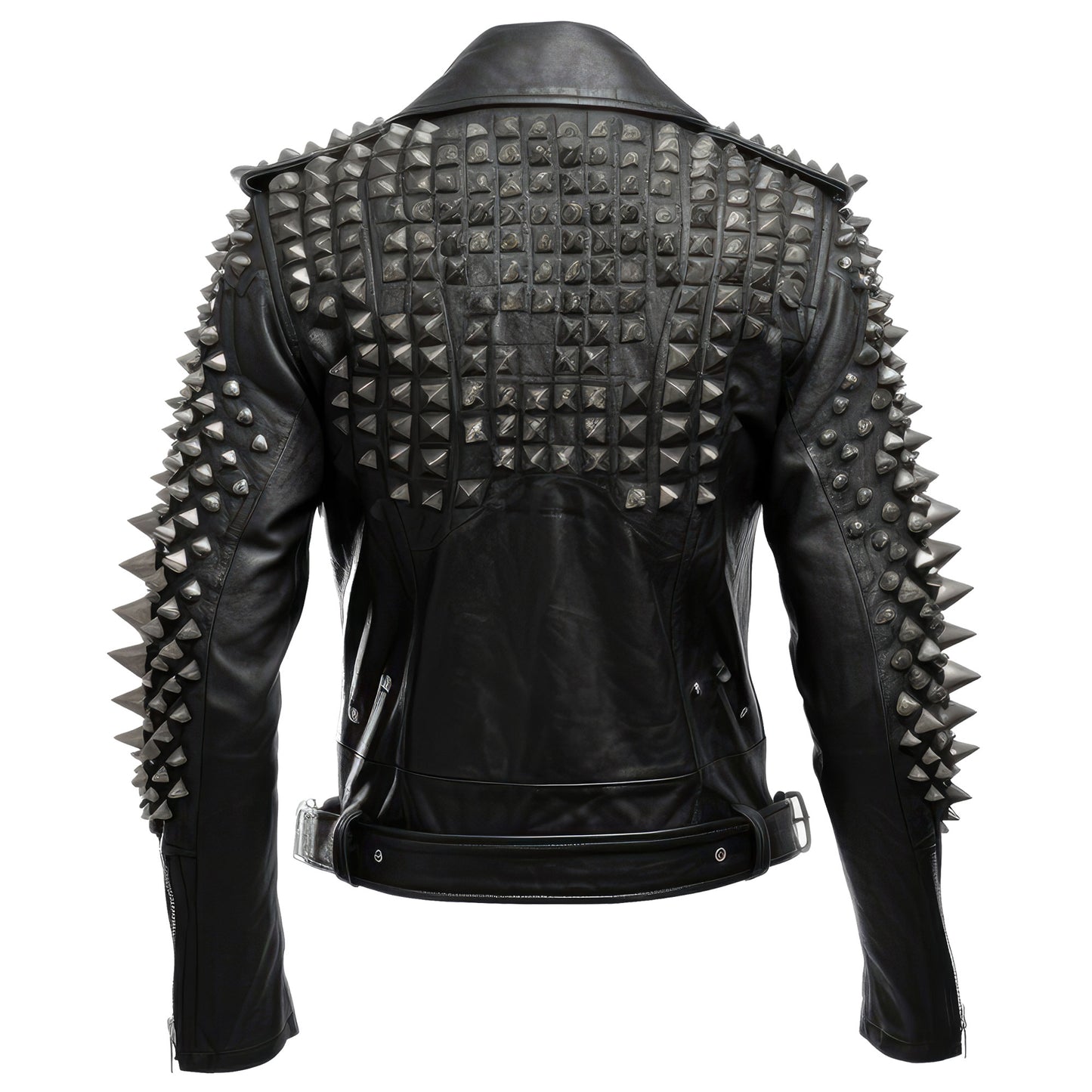 Mens Motorbike Jacket Rock Punk Spike Studded Motorcycle Biker Zipper Moto Genuine Leather Jackets