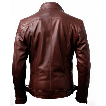 Mens Blazer Leather Jacket Casual Brown Stand Collar Punk Motorcycle Biker Racer Zipper Genuine Leather Jackets