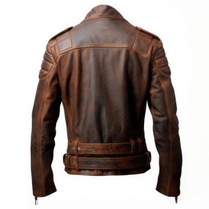 Mens Aviation Genuine Leather Jacket with Military Lapel Zipper Pockets Pilot Brown Vintage Leather Jackets