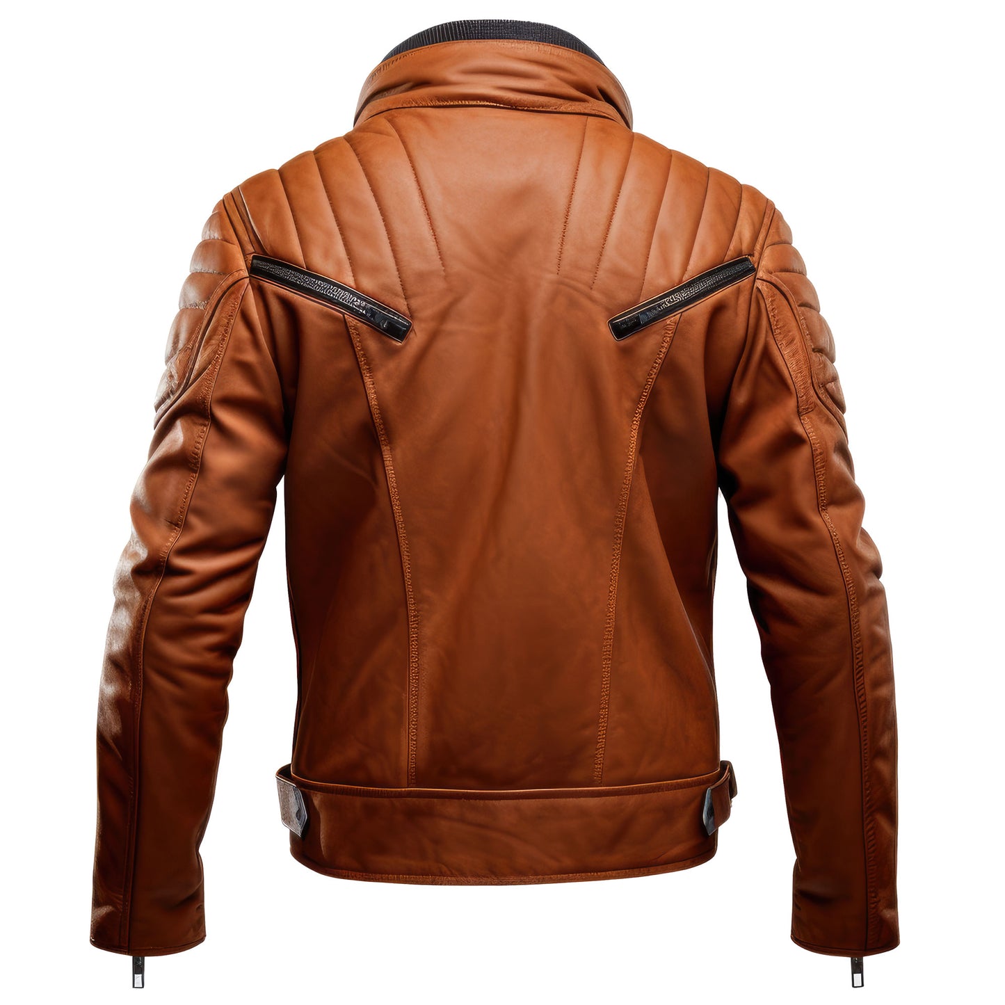 Mens Leather Jacket Puffer Cafe Racer Slim Fit Tan Zipper Pocket Moto Biker Genuine Leather Jackets