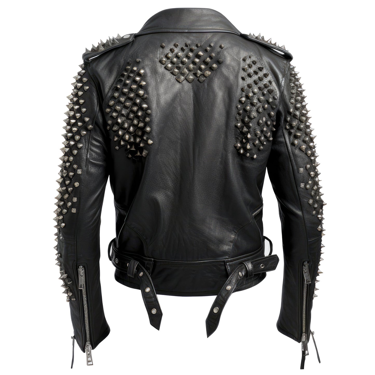 Mens Motorbike Jacket Rock Punk Spike Studded Patches Motorcycle Biker Moto Genuine Leather Jackets