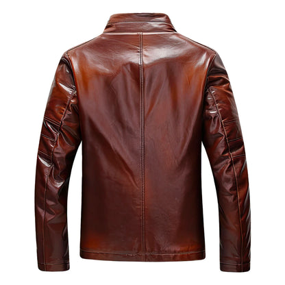 Men Winter Thick Fleece  Leather Jackets Coats Hombre Male Casual Slim Zip Genuine Leather Jackets