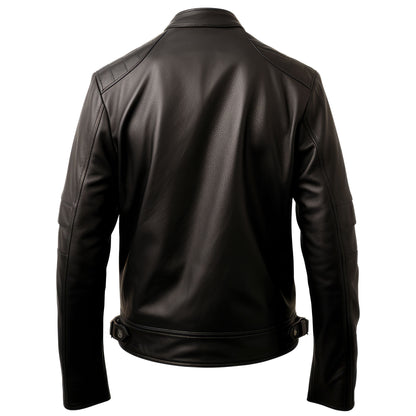 Mens Leather Jacket Stand Collar Blazer Punk Motorcycle Zipper Genuine Leather Jackets