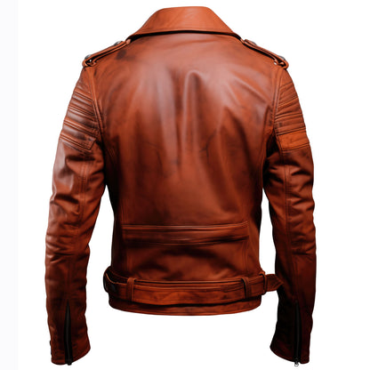 Mens Double Rider Motorcycle Coat Zipper Multi Pockets Stand Collar Lapel Bikers Genuine Leather Jackets