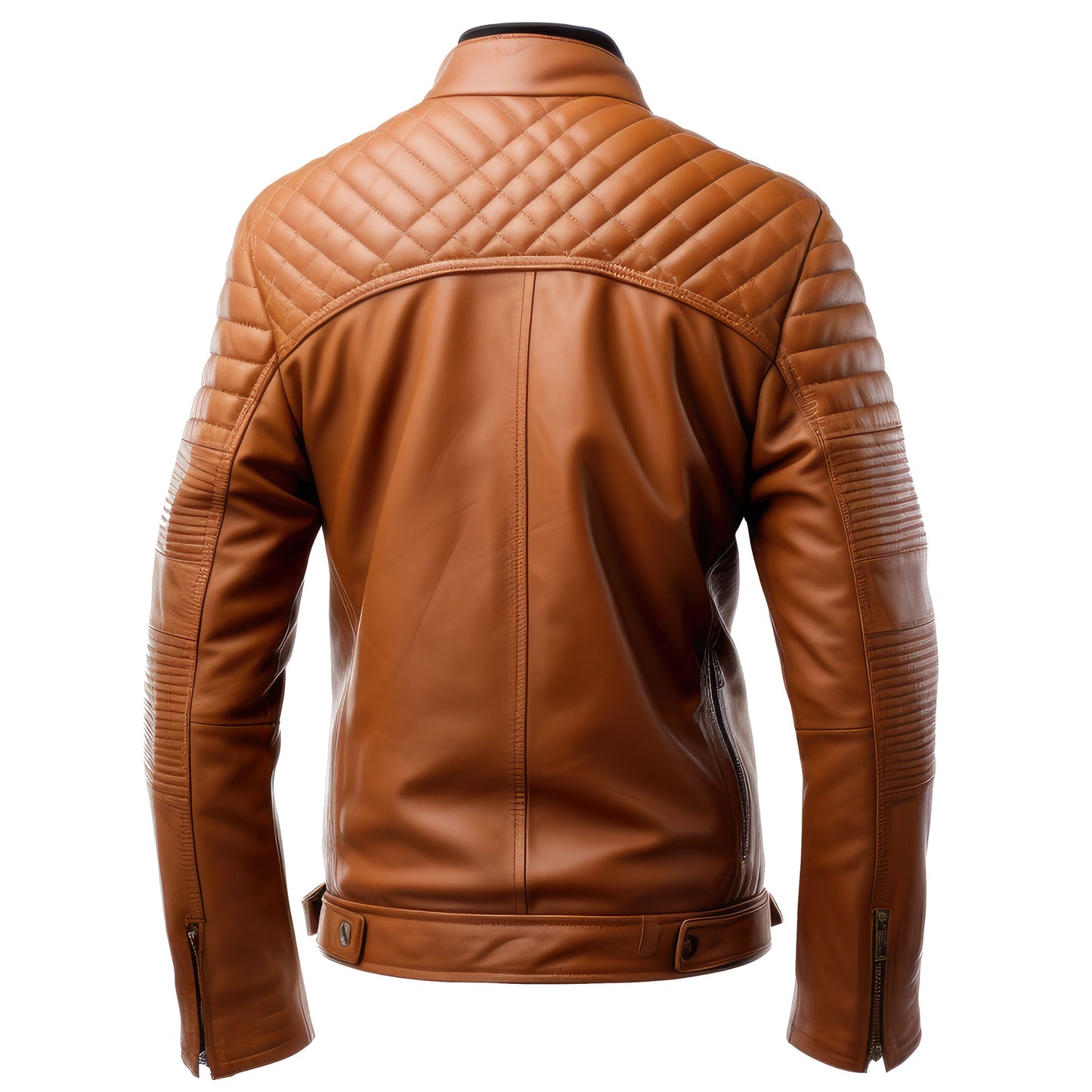 Mens Leather Jacket Biker Puffer Cafe Racer Slim Fit Front Zipper Moto Genuine Leather Jackets