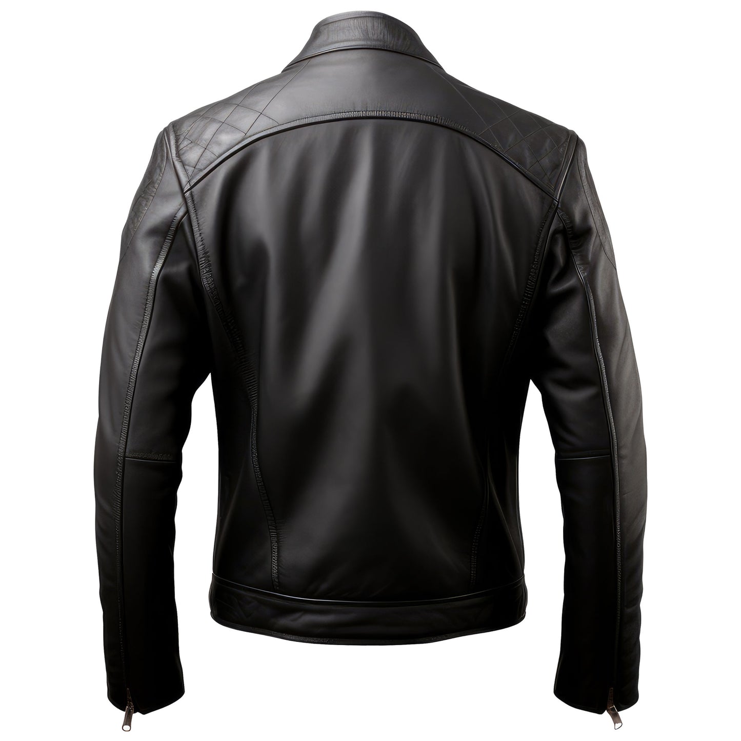 Mens Black Cafe Racer Casual Motorcycle Sheepskin Coat Zipper Pockets Stand Collar Bikers Genuine Leather Jackets