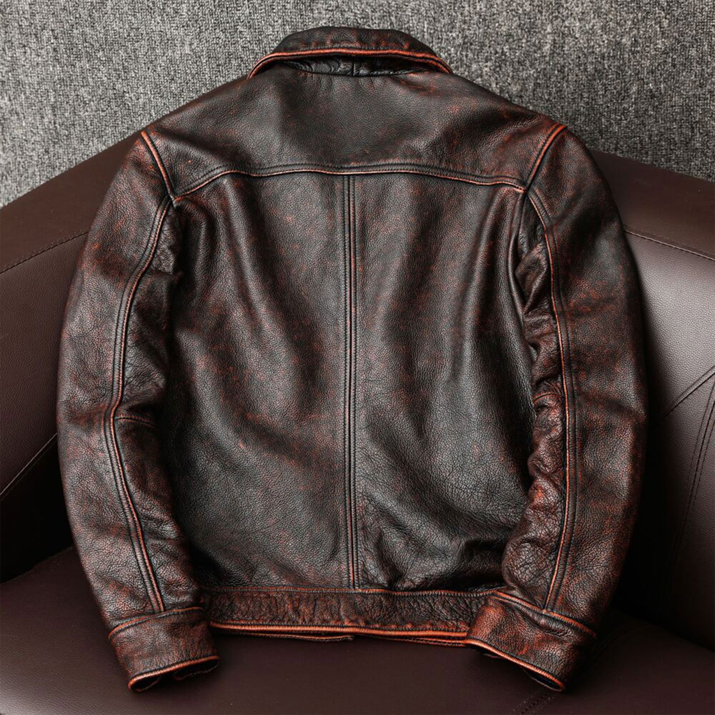 Vintage Brown Cowhide Jacket Genuine Leather Coat Casual Leather Jacket For Men